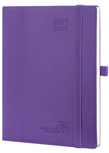 POPRUN Kalender 2025 2026 Wochenplaner (Aug.2025-Dez.2026) Softcover mit PU-Leder, ca. A5 (22 x 16,5 cm), 17-Monate-Terminplaner 1 Woche 2 Seite mit Zertifiziertem Papier - Lila