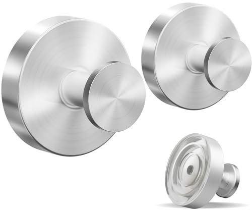 VEHHE Suction Cup Hooks-Silver 2pcs, Metal Suction Hook for Easy Installation, Self-Adhesive+Sucker Combination Hooks with Rubber Material, Strong Suction Hooks Heavy Duty for Bathrooms