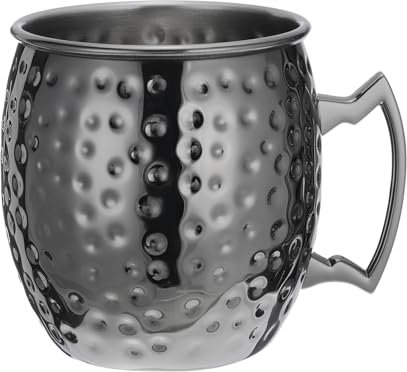 GLOKUUCA Copper Mugs - Hammered Mugs Fits for Cold Drinks Beer Wine Bars Parties Gifts - Stainless Steel Lining Drinking Cup - (530-ml/19-oz, Black)