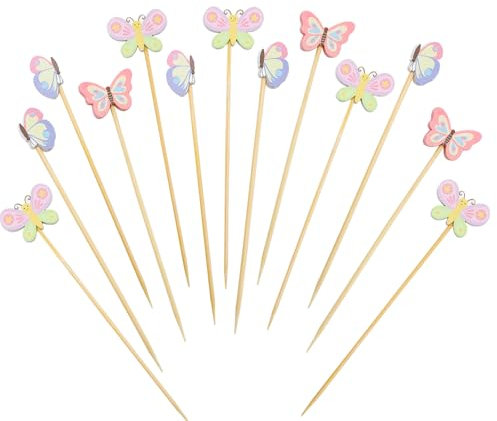 ENLACE Schmetterling Cocktailspieße,100 Stück Schmetterlinge Spieße Fingerfood Kinder,Cocktail Sticks Holzspieße Schmetterlinge Cocktail Deko 13cm,Zahnstocher Holz Käsespieße Obstspieße Partyspieße