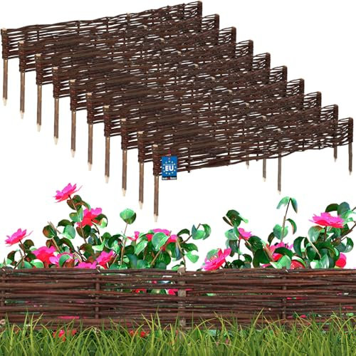 KOTARBAU® 10er Set Beetbegrenzung Weidenzaun 120 x 10 cm Zaun Beeteinfassung Beet Beetumrandung Steckzaun Rasenkante Weide Beeteinfassung Gartenzaun Zum Stecken Flexible Weidengeflecht