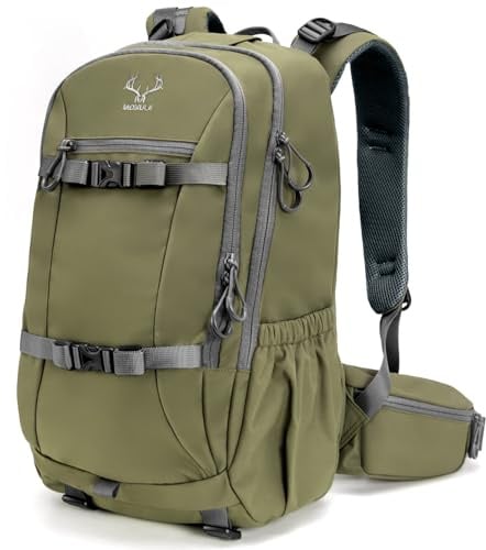 MOXULE Hunting Backpack Waterproof Pack: 25L Hunting Gear with Rain Cover,Hunting Day Pack with Rifle Bow Gun Holder (Green)