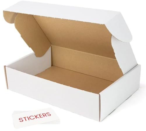 25x20x5 cm Shipping Boxes Small White Corrugated Cardboard Die Cut Box for Packing Mailing (10 pack with stickers).