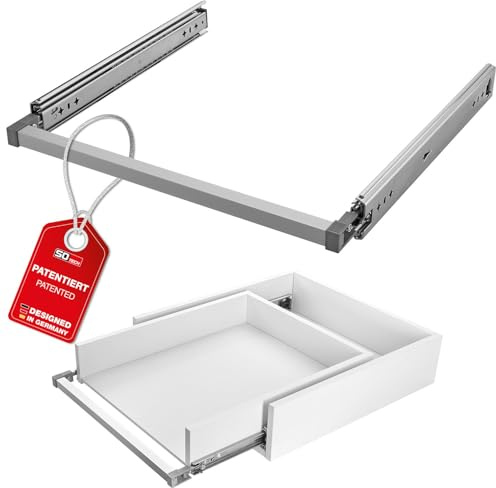 SOTECH VarioSlide Pat. Schwerlastauszug KV2-100-H53-650 EH 650 mm 100 kg | Komplettset Einhandverriegelung Alu eloxiert für Schubladen ohne Front bis 900 mm Schubladenschienen Caravan Fahrzeugbau