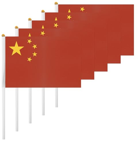 ASUNO 20 Stück Flagge Mini Hand Hold Fahne 14 × 21 CM Mini China Chinesisch Stockfahne Polyester für Fußballclub Party Dekorationen Internationale Festveranstaltungen drinnen und draußen