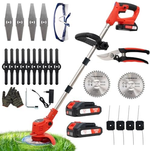 OUTIGO Cortadora de césped inalámbrica con batería de 2 * 21 V,cortadora de césped Ligera, cortadora de Triple Plegado, cortadora de jardín inalámbrica para césped, arbustos y mato