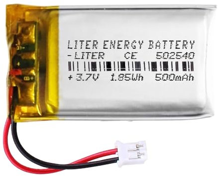 Batería 502540 LiPo 3.7V 500mAh 1.85Wh Recargable Conector PH2.0 (JST-PHR-02) Tipo B Litio: Asegúrese Que la polaridad del Dispositivo Coincide con la batería 42x25x5mm (PH2|500mAh|502540)