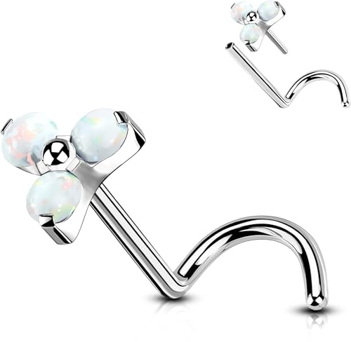 OUFER Body Piercing Titanium Nose Stud Piercing Jewellery 20G/0.8mm Threadless Screw Nose Bar Studs Cubic Zirconia Opal Nostril Body Piercing Jewellery