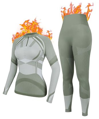 Charmo Thermounterwäsche Damen Skiunterwäsche Funktionsunterwäsche Set Ski | Nahtlos Winter Halbzip Ski Unterwäsche Frauen Atmungsaktive Lange Unterwäsche Extra Warm Thermowäsche