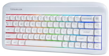CoolKiller VIVID67 65% Aluminum Mechanical Keyboard with Piano Finish, Gasket Mount, Hot-Swappable, RGB Backlit, Tri-Mode Wireless Gaming for Windows & Mac (Sugar Pearl)