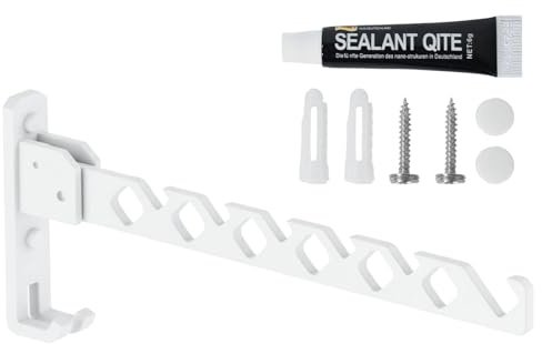 WANTOUTH Kleiderlüfter Weiß Kleiderlüfter 34cm Klappbar 180°Drehbare Wandhaken Platzsparende mit Kleber Schrauben Dübel Wand Kleiderständer für Kleiderstange Waschküche Schlafzimmer Badezimmer