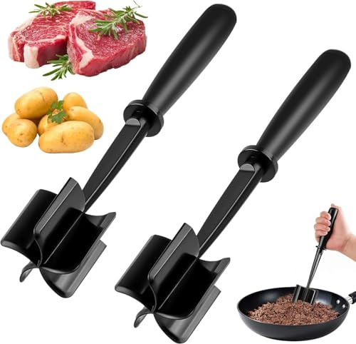 2PCS Mince Masher, Meat Masher & Meat Shredder, Maslasee Heat-Resistant Non-Stick Mince Meat Masher for Ground Beef/Turkey, Easy-Clean Kitchen Utensils