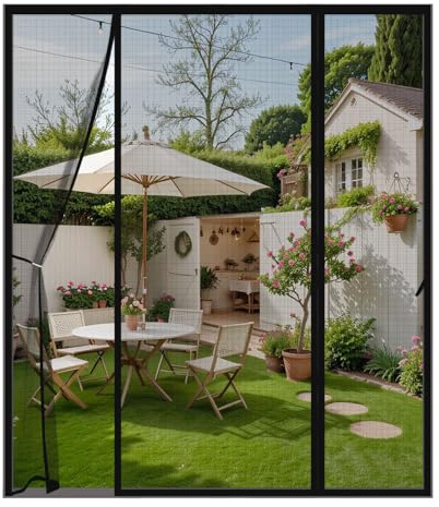 Zanzariera Magnetica per Porta 170x215cm,Doppia Apertura Laterale con Ganci Laterali,Tenda Con Calamita Anti-Zanzare,Installazione Senza Fori,Chiusura Automatica,per Porte Balcone,Nero
