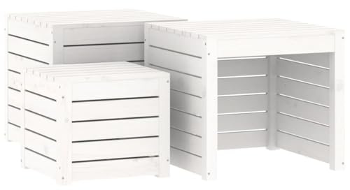 Plumbpyr Juego de 3 cajas de jardín de madera maciza de pino con tapa, para terraza, balcón, zona de piscina, grandes y pequeñas cajas de jardín para herramientas de juguete