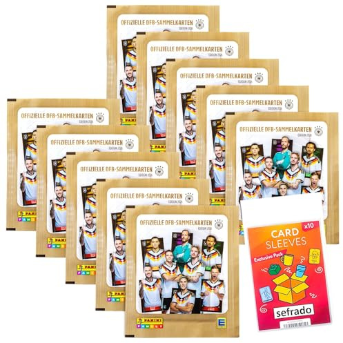 Sefrado Bundle mit 10 x DFB-Sammelkarten Sticker Tüten für das Offizielle Panini und DFB Sammelalbum - Edeka Edition 2026 (10 Packungen) + 10 Sleeves