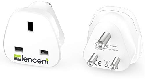 LENCENT 2X UK to India Travel Adapter, 3-Pin Earthed Grounded UK Plug to Pakistan Travel Plug Adaptor for India, Sri Lanka, Nepal, Niger, Lebanon, Ghana, Myanmar, Senegal and more (Type D)