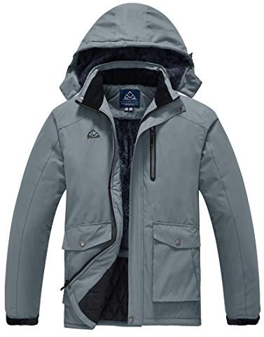 donhobo Herren Outdoorjacke Ski Jacke Warmer Gefüttert Winter Fleece Mantel Winddichte Wasserdichte Funktionjacke Snowboardjacke mit Abnehmbarer Kapuze Grau S