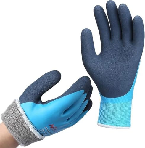 Arbeitshandschuhe Winter Wasserdicht - DS Safety Thermo Warme Winterhandschuh Montagehandschuhe Grip Winterarbeitshandschuhe Arbeit Doppelbeschichte Nylon Isolierte Handschuhe Blue Größe 7 / S