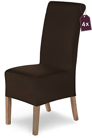 SCHEFFLER-Home Stuhlhussen 4er Set Lena Braun/elastische und langlebige Hussen für Stühle/Robustes Freischwinger Hussen Set/Stuhlhussen Stretch/Stuhl Hussen waschbar