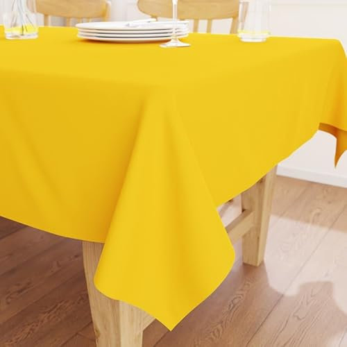 Encasa XO Baumwoll-Canvas-Tischdecke | Sonnenstrahlgelb Einfarbig | Rechteckige Größe 140x230 cm | Esstischdecke zur Dekoration – maschinenwaschbar