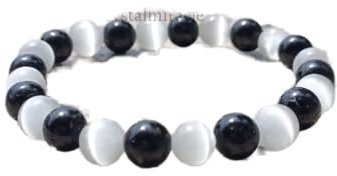 CRYSTALMIRACLE Selenita turmalina con cuentas 7 mm cadena redonda cristal piedra preciosa regalo de moda accesorio hecho a mano (Negro)