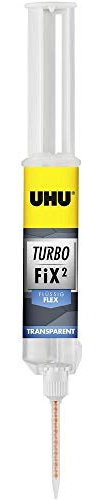 UHU Turbo fix² flex - Colla di riparazione bicomponente, ultra veloce, flessibile senza solventi, trasparente, siringa da 10 g