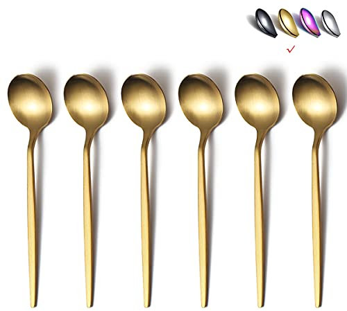 HOMQUEN Cucharillas De Oro Mate, 6 Piezas, Cucharas De 6,6 Pulgadas, Cubiertos, Cucharas Pequeñas De Acero Inoxidable, Cucharaditas Para El Hogar, Cocina O Restaurante (Oro Mate-6,6 Pulgadas)