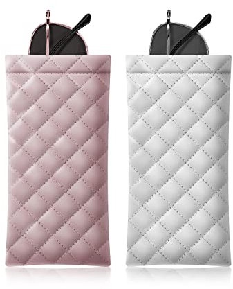 COMF-PRO Custodia per occhiali da sole con chiusura a pressione, portatile, in morbida pelle PU, confezione da 2, Rosa-bianco., Medium
