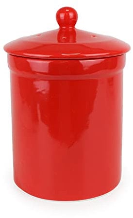 Red Ceramic Compost Caddy - Portland Kitchen Ceramic Compost Bin for Food Waste Recycling