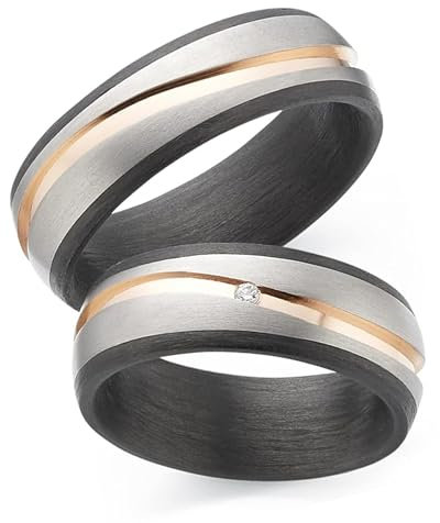 123traumringe Eheringe in Carbon, Titan & Roségold I Partnerringe mit Brillant & Etui I Gravierbare Eheringe mit Ringgröße 50-74 mm I Edle Verlobungsringe in 7 mm Breite & 2,5 mm Stärke I S84