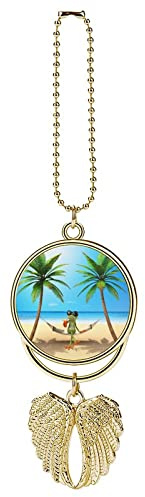 Frog Sunglasses Juice, Tropical Green Palm Tree Blue Ocean, Beach Custom Car Pendant, Exquisite Angel Wings Car Pendant, Zinc Alloy Car Pendant Chains for Men Women Gift Car Accessories Golden