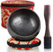 Conjunto de Cuenco Tibetano: Fácil de Tocar - Crea un Hermoso Sonido para la Sanación Holística, Alivio del Estrés, Meditación y Relajación - Cuenco de Color Marrón Mate con Almohada Roja y Bolsa
