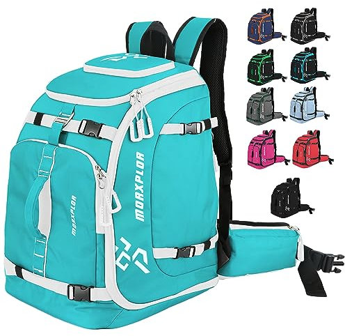 MORXPLOR Skischuhtasche Rucksack, 65 l gepolsterte Ski-Ausrüstungstasche und Snowboardstiefeltasche, großes Fassungsvermögen, wasserdichte Ski-Reisetasche und Skischuh-Reiserucksack für Helm, Brille,