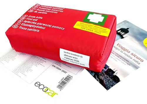 Ecocar - Pochette di Primo Soccorso - Kit Pronto Soccorso 45pz - per Auto, Azienda - a Norma DIN 13164:2022 - Made in Italy
