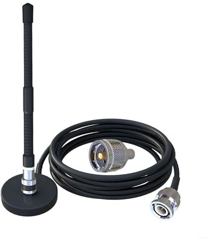 Antenne CB réglable, fouet souple 27 MHz avec adaptateur PL259 et câble de 300 cm, installation facile avec base magnétique pour maximiser la portée de communication