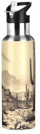 Waassud Borraccia vintage con cactus, in acciaio inox, con cannuccia, per sport, bicicletta, 907,2 g