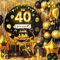 40th Birthday Party Decorations with Lights Marquee Sign Cardboard Backdrop with Lights Strips Black Gold 2.75ft Mosaic Background Cover Round 40 Happy Birthday DIY Frame Board for Wall Yard