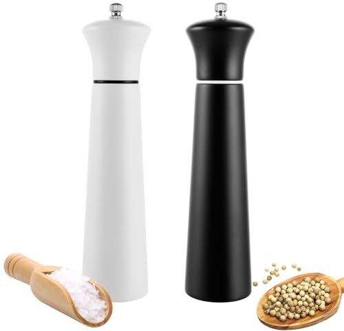 YAYODS 2 Stück Salz und Pfeffermühle Holz - Pfeffermühle Schwarz & Weiß - 22 cm Gewürzmühle mit Keramikmahlwerk - Pfeffer Salz Mühlenset - Salz und Pfefferstreuer für Pfeffer, Chilli