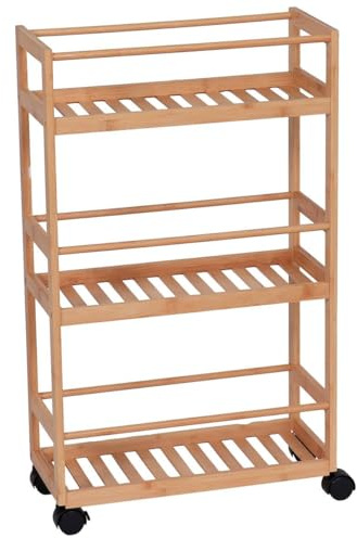 Tendance - Desserte sur Roulettes Bambou 3 Etagères - Bambou - Salle de Bain - Petit Mobilier