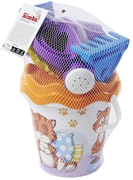 Katze Eimergarnitur, 6 Teile, Eimer, Sieb, Sandform, Schaufel, Rechen, Gießer, H:16cm, D:17cm
