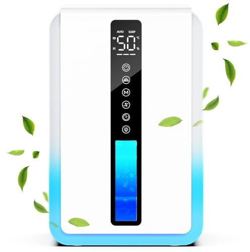 Deshumidificador, Deshumidificador Electrico con Capacidad de 2,5L, 3 Niveles, 6-48H Temporizador, Apagado Automático, Descongelación Automática, LED de Colores, Contra la Humedad y el Moho para Hogar