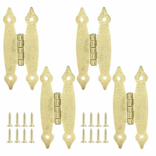 Cjueiom 4Pcs Heavy Duty H-Hinge, Gold Flush Mount Metal Hardware for Cabinets, Doors & Furniture, Includes Mounting Screws, Rust-Resistant Smooth Motion Design, 3.5x1.5 Inch