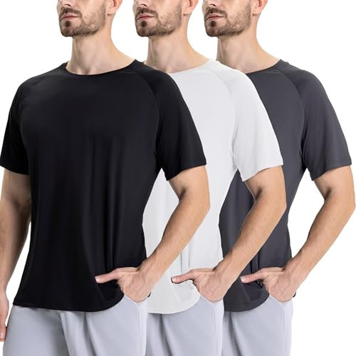BOOJO 3er Pack Sport Tshirts Herren Schnelltrocknend Shirt Kurzarm Sportshirt Gym Funktionsshirt Männer für Fitness Trainings