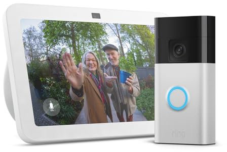 Echo Show 8 (Newest gen) | White + New Ring Battery Video Doorbell (2024 release) | Satin Nickel