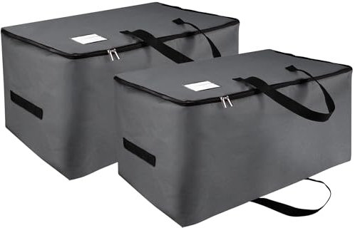 IHOMAGIC 105L Extra Große Aufbewahrungstasche, 2 Stück Faltbare Aufbewahrungsbox mit Deckel und Griff, Tragbar Unterbettkommode, Aufbewahrung Tasche für Bettzeug, Spielzeug, Bettdecken, Dunkelgrau