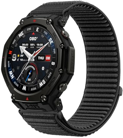 GIOPUEY 22mm 20mm Correas Compatible con Amazfit T-Rex 3 Pro 48mm/T-Rex 3 Pro 44mm, Nylon Transpirable Sport Correa Loop Deportiva de Nylon Trenzado Strap Band - Black