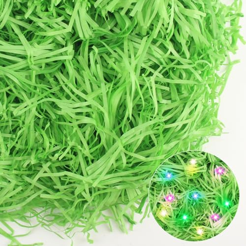 GZGXKJ Herbe de Paques 300g D'herbe de Pâques Verte Foncé Papier Déchiqueté | Plaisir Du Bricolage, Avec Lampe Filaire Remplissage Boite Cadeau, Pour Cadeaux Emballage Paniers et Boîtes