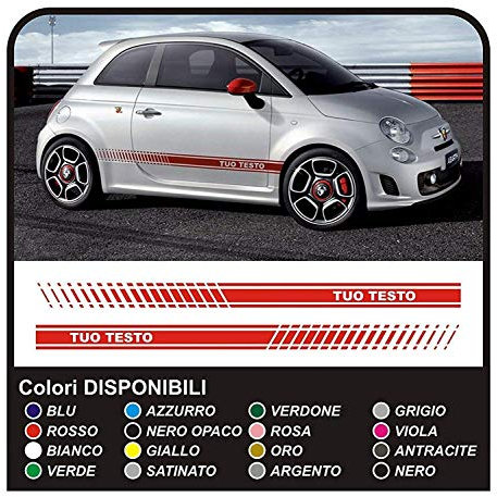 Adesivi fasce stradale KIT strisce laterali fascia COMPATIBILE CON FIAT 500 ABARTH ed altre auto (ROSSO)