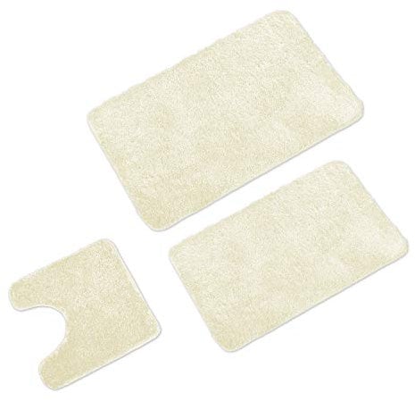 WohnDirect Badematten Set 3tlg - 3X Badvorleger (45x45 + 50x80 + 60x100cm) - Badteppich rutschfest & Waschbar - MIT WC Ausschnitt - Creme
