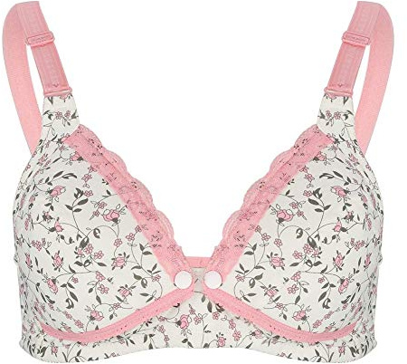 Zerodis Floral Lace Maternity Nursing Bra, Comfortable Cotton Front Open Breastfeeding Bra with Adjustable Extenders for Pregnant and Nursing Women Pink Blue 36/80 38/85 40/90